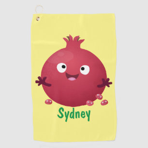 Cute happy pomegranate fruit cartoon golf towel
