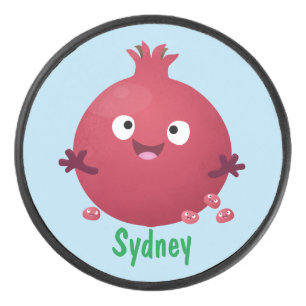 Cute happy pomegranate fruit cartoon hockey puck