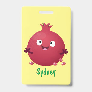 Cute happy pomegranate fruit cartoon ID badge