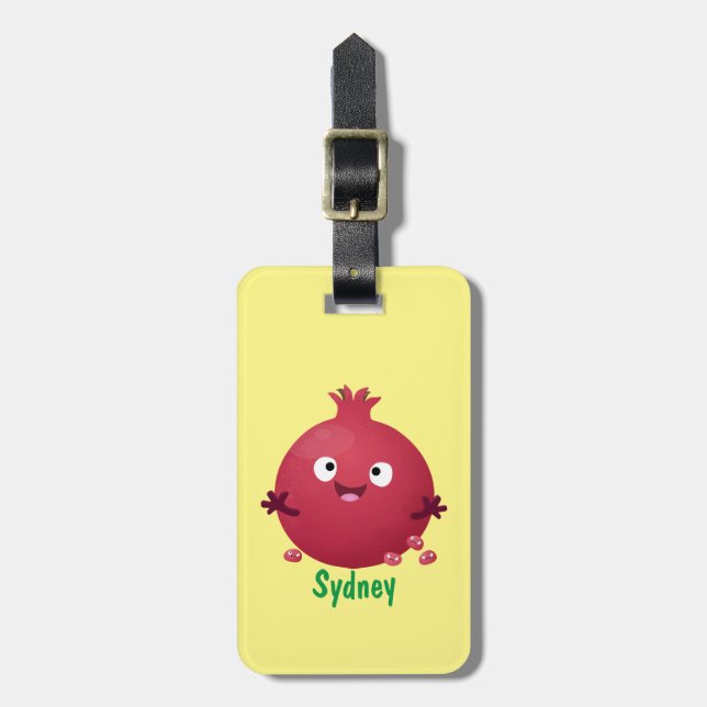 Cute happy pomegranate fruit cartoon luggage tag (Front Vertical)