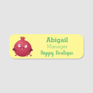 Cute happy pomegranate fruit cartoon name tag