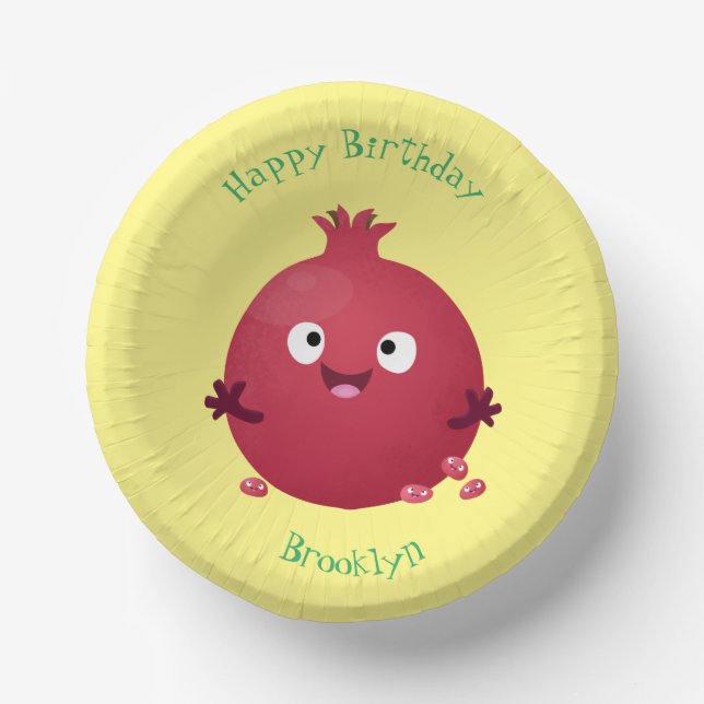 Cute happy pomegranate fruit cartoon paper plate (Front)