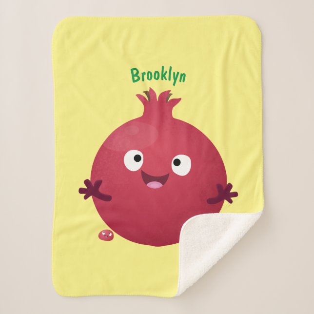 Cute happy pomegranate fruit cartoon  sherpa blanket (Front)