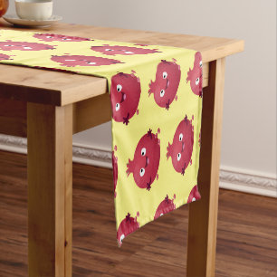 Cute happy pomegranate fruit cartoon short table runner
