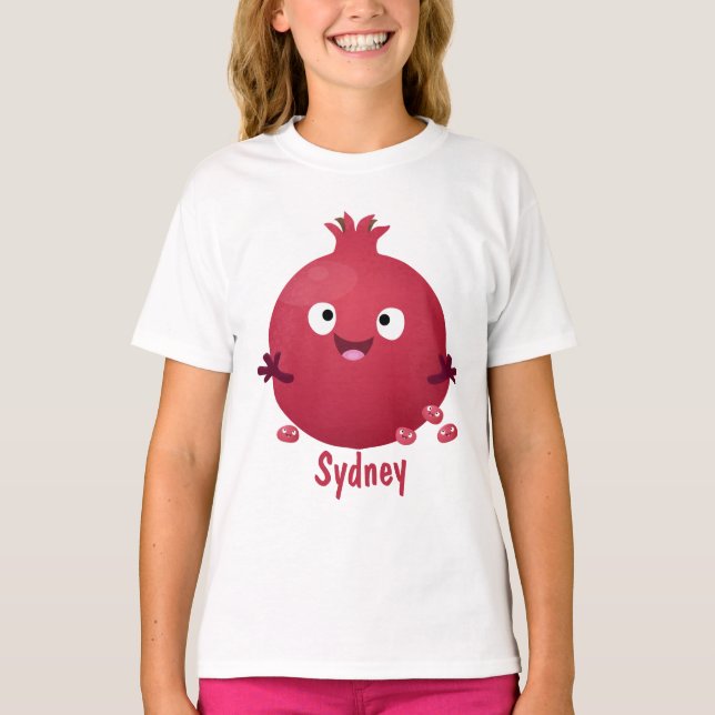 Cute happy pomegranate fruit cartoon  T-Shirt (Front)