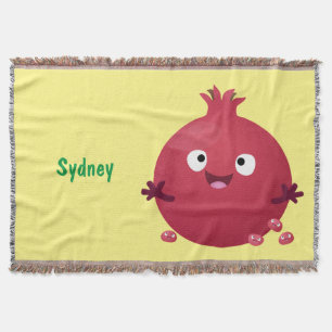 Cute happy pomegranate fruit cartoon throw blanket