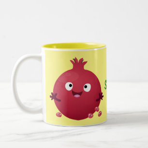 Cute happy pomegranate fruit cartoon Two-Tone coffee mug