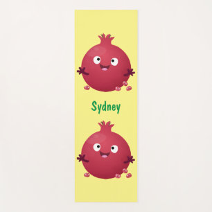Cute happy pomegranate fruit cartoon yoga mat