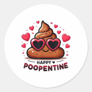 Cute Happy Poopentine Love Poop Cartoon Valentines Classic Round Sticker
