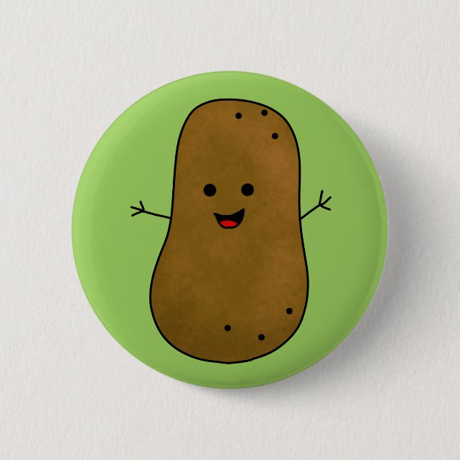 Cute Happy Potato, Green background. 6 Cm Round Badge (Front)