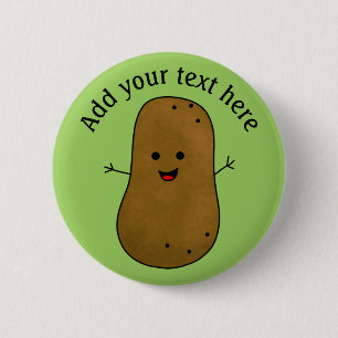 Cute Happy Potato, Green Background Personalised 6 Cm Round Badge