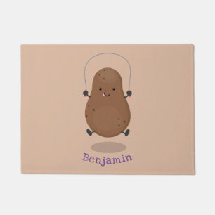 Cute happy potato jumping rope cartoon doormat