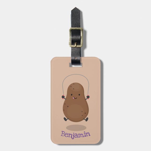 Cute happy potato jumping rope cartoon luggage tag (Front Vertical)