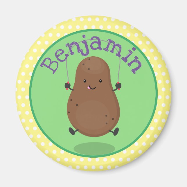Cute happy potato jumping rope cartoon magnet (Front)