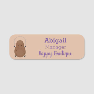 Cute happy potato jumping rope cartoon name tag