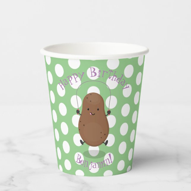Cute happy potato jumping rope cartoon paper cups (Front)