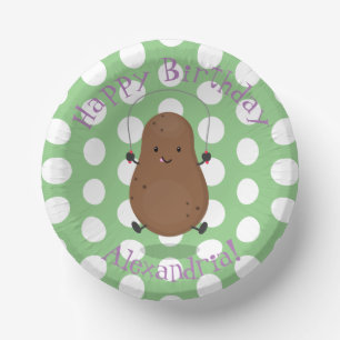 Cute happy potato jumping rope cartoon paper plate