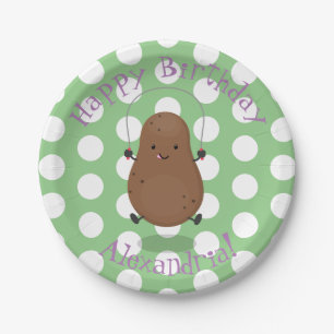 Cute happy potato jumping rope cartoon paper plate