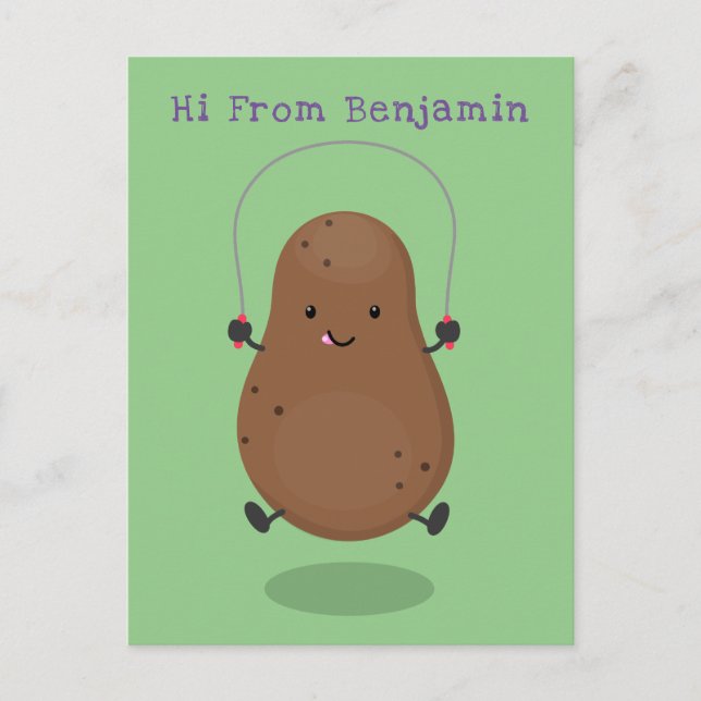 Cute happy potato jumping rope cartoon postcard (Front)