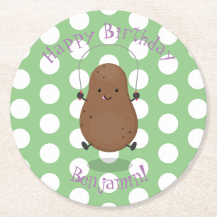 Cute happy potato jumping rope cartoon round paper coaster