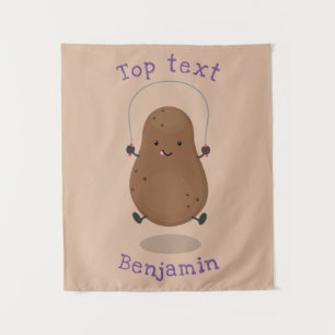 Cute happy potato jumping rope cartoon  tapestry