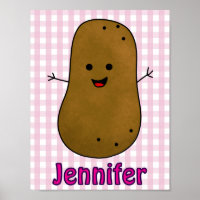 Cute Happy Potato Pink Gingham Custom