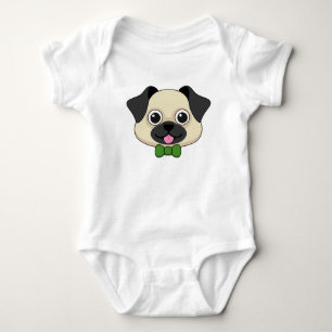  Cute Happy Pug Dog with Papillon Baby Bodysuit