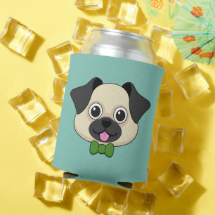 Cute Happy Pug Dog with Papillon Can Cooler