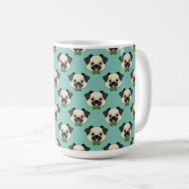 Cute Happy Pug Dog with Papillon Coffee Mug (Front Right)