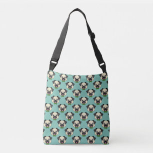 Cute Happy Pug Dog with Papillon Crossbody Bag