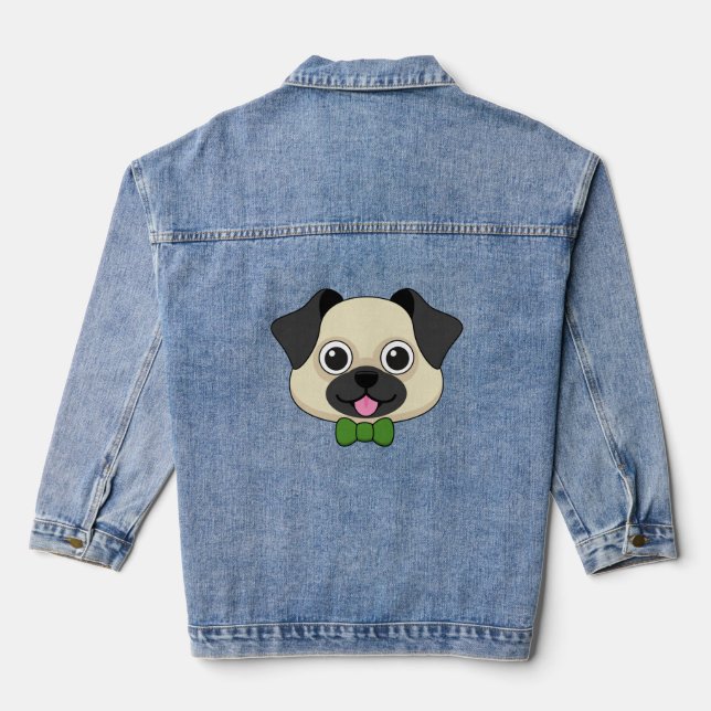 Cute Happy Pug Dog with Papillon Denim Jacket (Back)