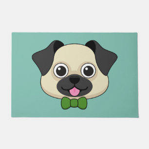 Cute Happy Pug Dog with Papillon Doormat