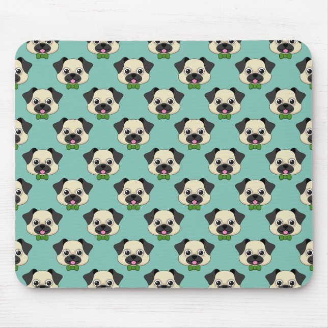 Cute Happy Pug Dog with Papillon Mouse Pad (Front)