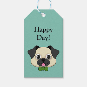 Cute Happy Pug Dog with Papillon Personalise Gift Tags