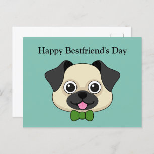 Cute Happy Pug Dog with Papillon   Personalise  Holiday Postcard