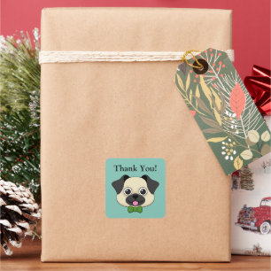 Cute Happy Pug Dog with Papillon Personalise Square Sticker