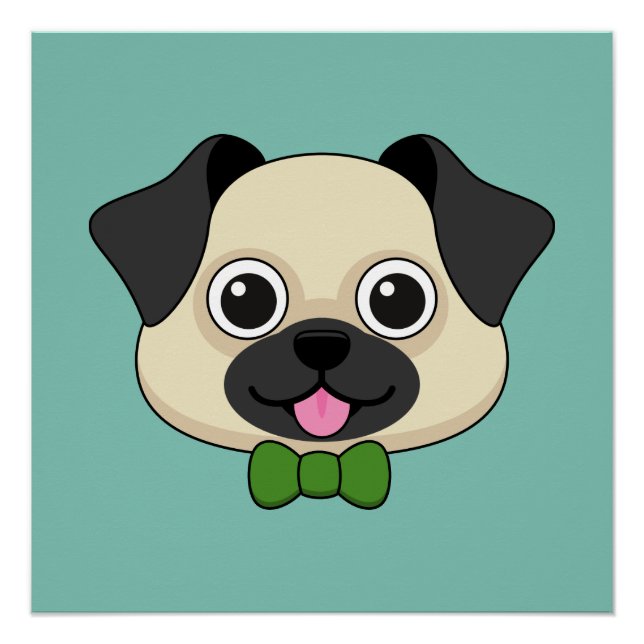 Cute Happy Pug Dog with Papillon Poster (Front)