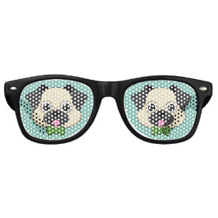 Cute Happy Pug Dog with Papillon Retro Sunglasses