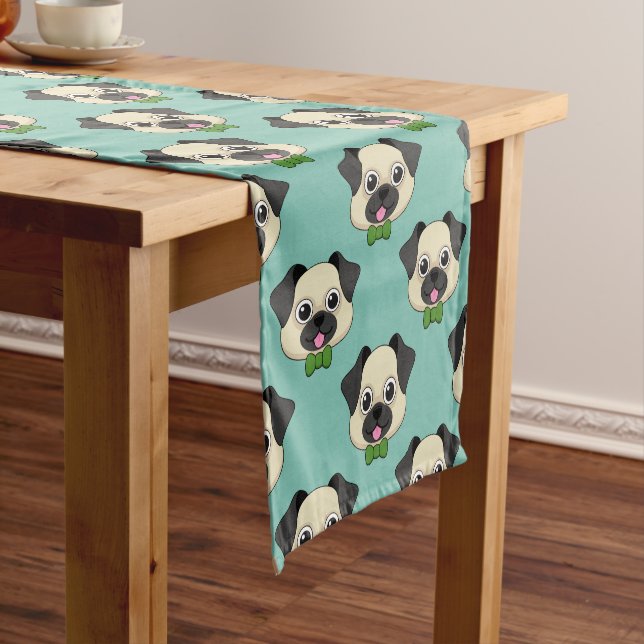 Cute Happy Pug Dog with Papillon Short Table Runner (In Situ)