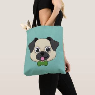 Cute Happy Pug Dog with Papillon Tote Bag