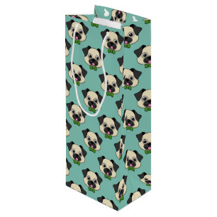 Cute Happy Pug Dog with Papillon Wine Gift Bag