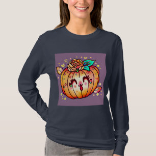 Cute Happy Pumpkin Halloween Graphic Long Sleeved T-Shirt