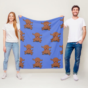 Cute happy puppy dog blue cartoon illustration fleece blanket
