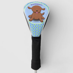 Cute happy puppy dog blue cartoon illustration golf head cover