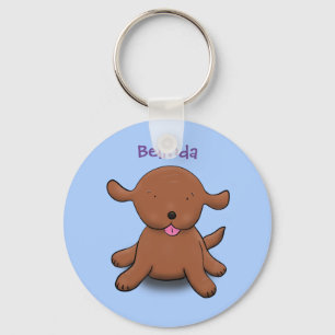 Cute happy puppy dog blue cartoon illustration key ring