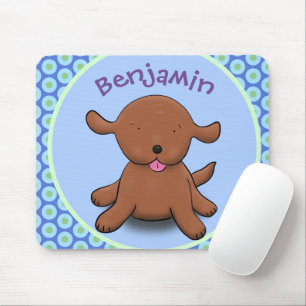 Cute happy puppy dog blue cartoon illustration mouse pad
