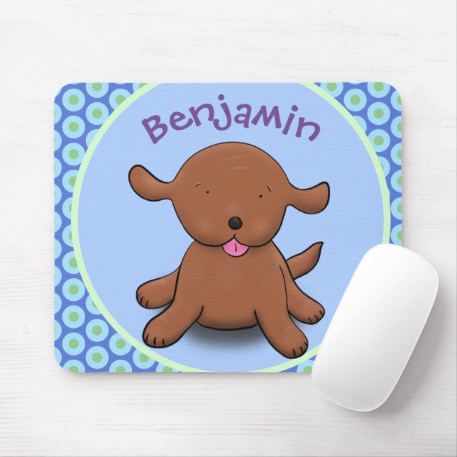 Cute happy puppy dog blue cartoon illustration mouse pad (With Mouse)