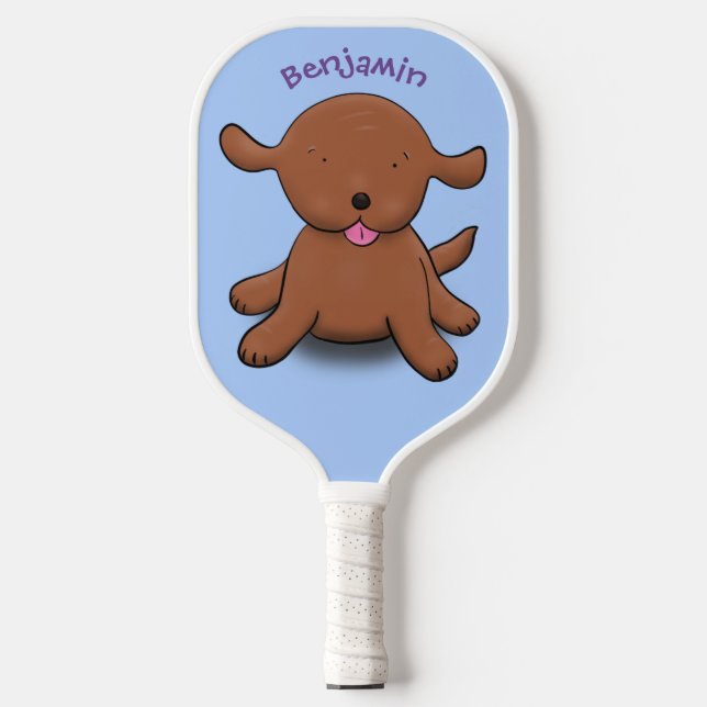Cute happy puppy dog blue cartoon illustration  pickleball paddle (Front)