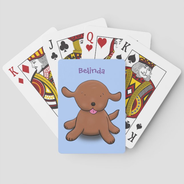 Cute happy puppy dog blue cartoon illustration playing cards (Back)