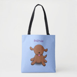 Cute happy puppy dog blue cartoon illustration tote bag